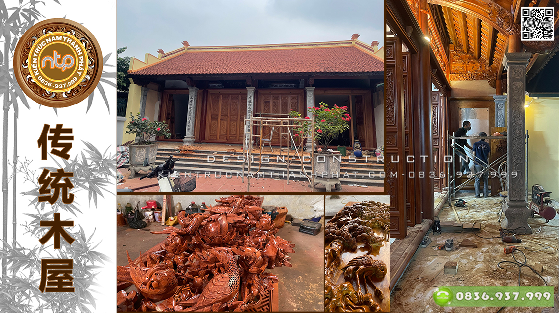 [Thực tế] Lắp dựng tranh Tứ Qúy  và cửa võng Mai Trĩ cho vị khách cải tạo nhà gỗ 3 gian 1 chái tại Chương Mỹ, Hà Nội