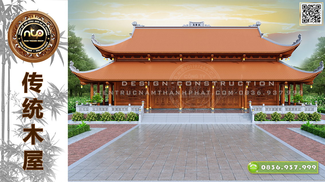 Mê mẩn mẫu thiết kế nhà gỗ 5 gian 2 chái chồng diêm - Nhà thờ gỗ Lim Lào - Kiến Trúc Nam Thành Phát 0836 937 999
