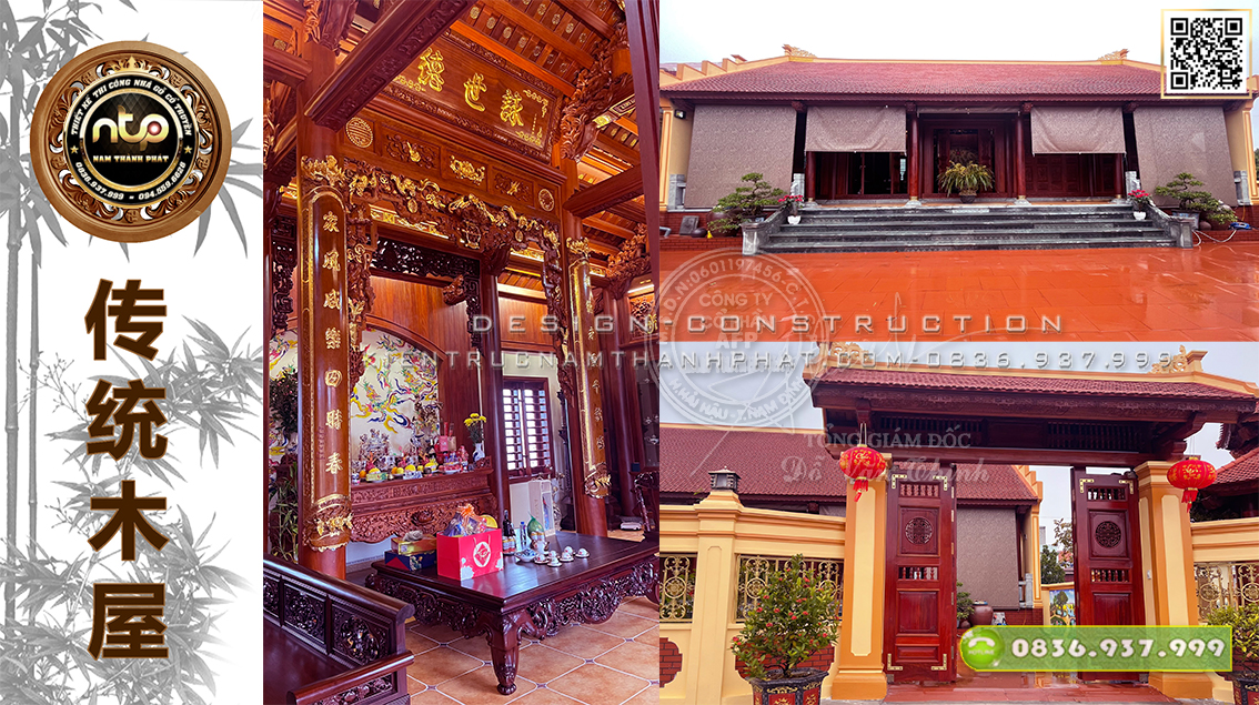 [Làm nhà gỗ] Nhà gỗ lim 5 gian thông hiên cổ truyền đẹp tại Nam Định - Nhà gỗ kết hợp nhà ngang cùng sân vườn tiểu cảnh đẹp như mơ| Nam Thành Phát 0836937999