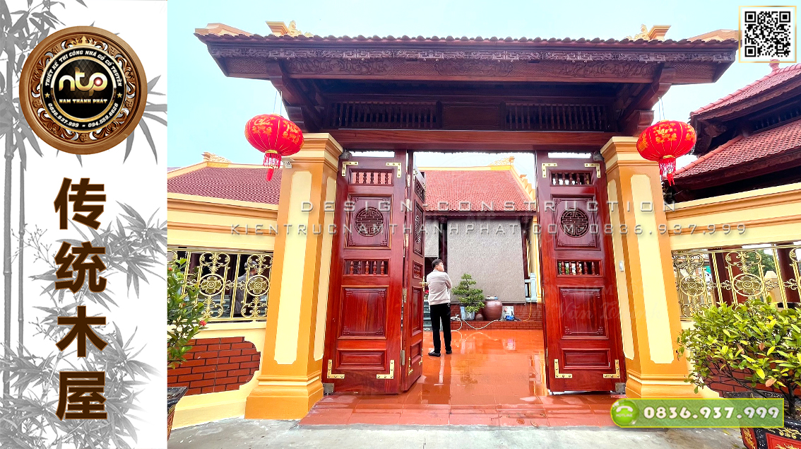 Chiêm ngưỡng vẻ đẹp của cổng gỗ trong không gian nhà gỗ sân vườn tại Nam Định | Nam Thành Phát 0836 937 999