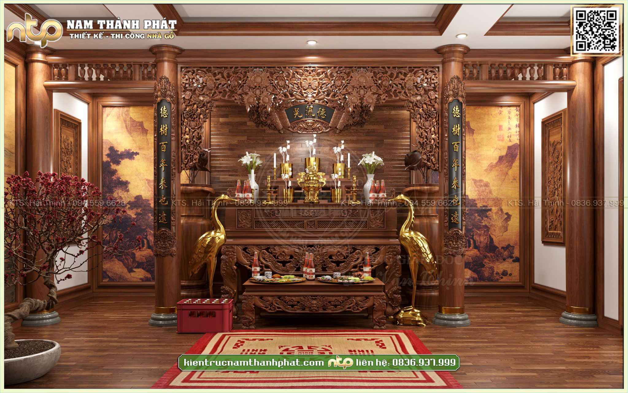 Mẫu thiết kế phòng thờ truyền thống trong nhà biệt thự lô góc | Nam Thành Phát 0836 937 999