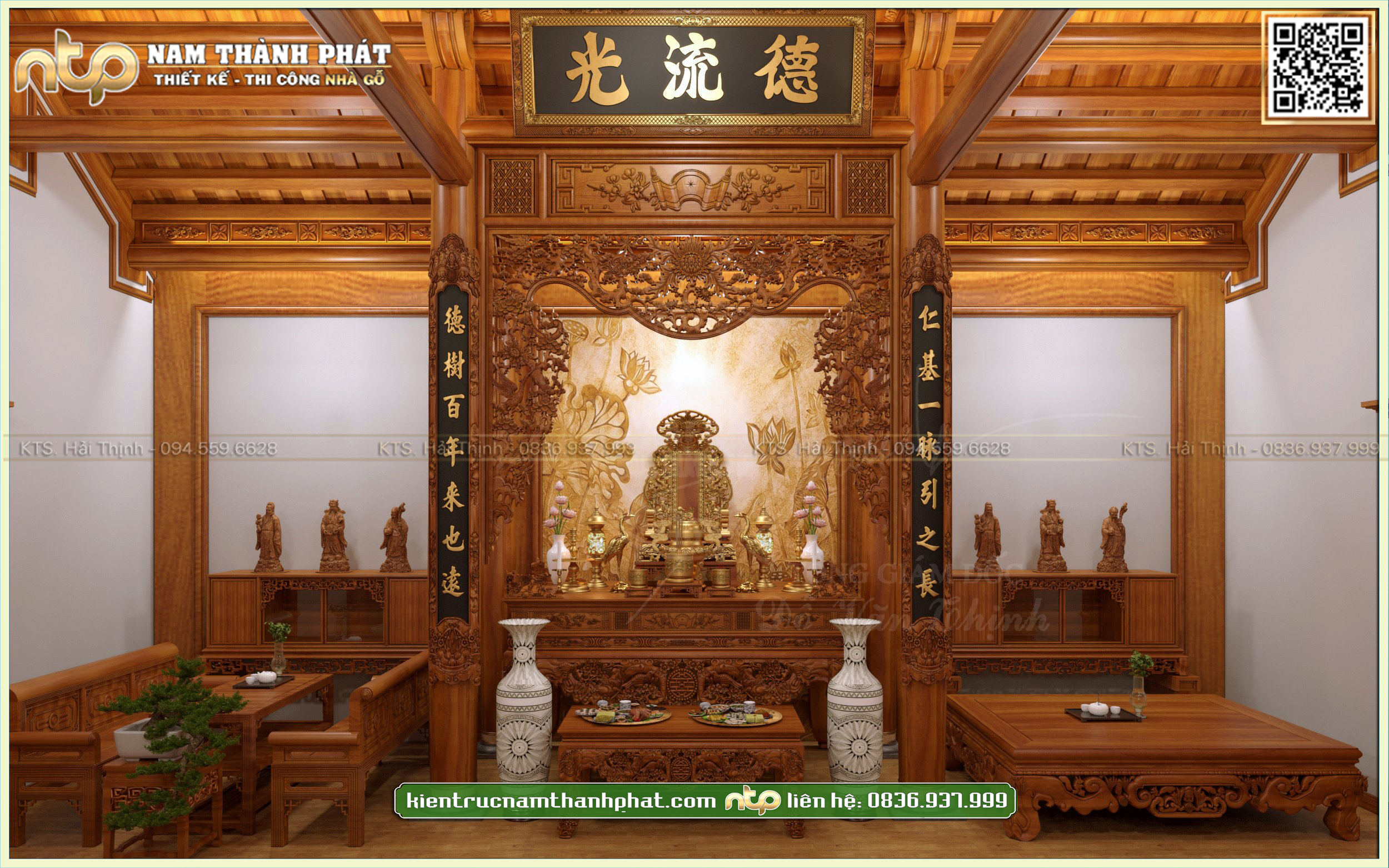 Thiết nội thất nhà thờ gỗ 3 gian không có vì thuận chi phí siêu hợp lý | Nam Thành Phát