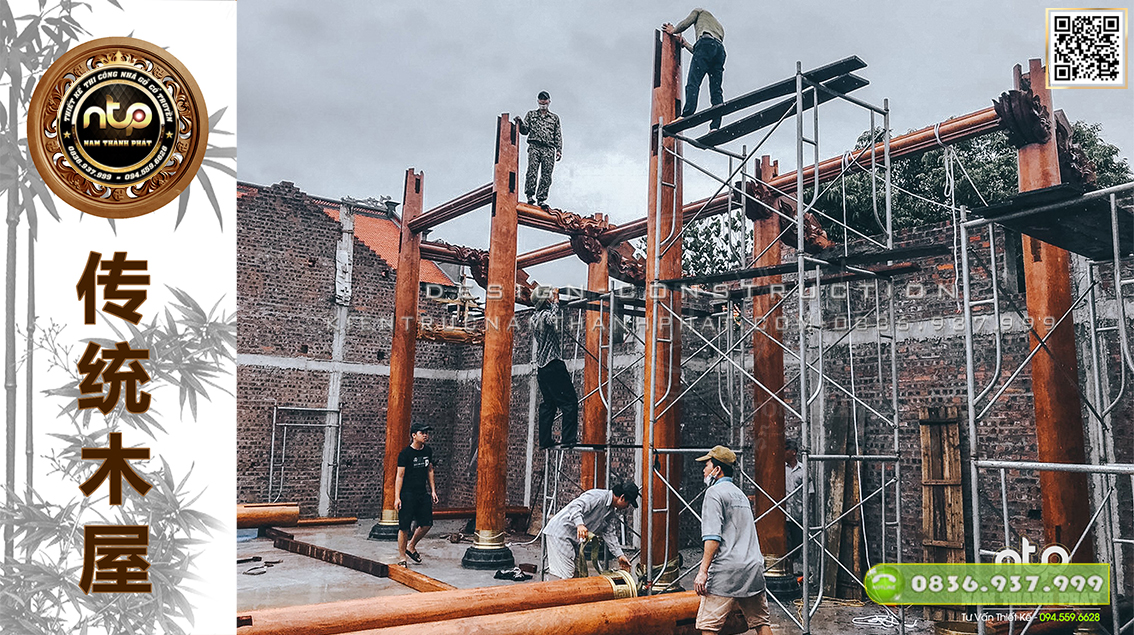 Lắp dựng nhà gỗ Lim 5 gian > Mẫu nhà gỗ 5 gian thông hiên đẹp tại Hải Dương | Nhà gỗ Nam Thành Phát