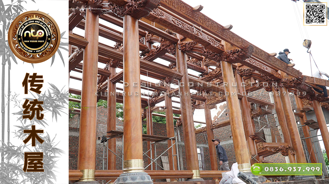 Chiêm ngưỡng những hình ảnh đẹp của quá trình lắp dựng hoàn thiện khung nhà gỗ 5 gian tại Hải Dương (Phần 2) | Nam Thành Phát