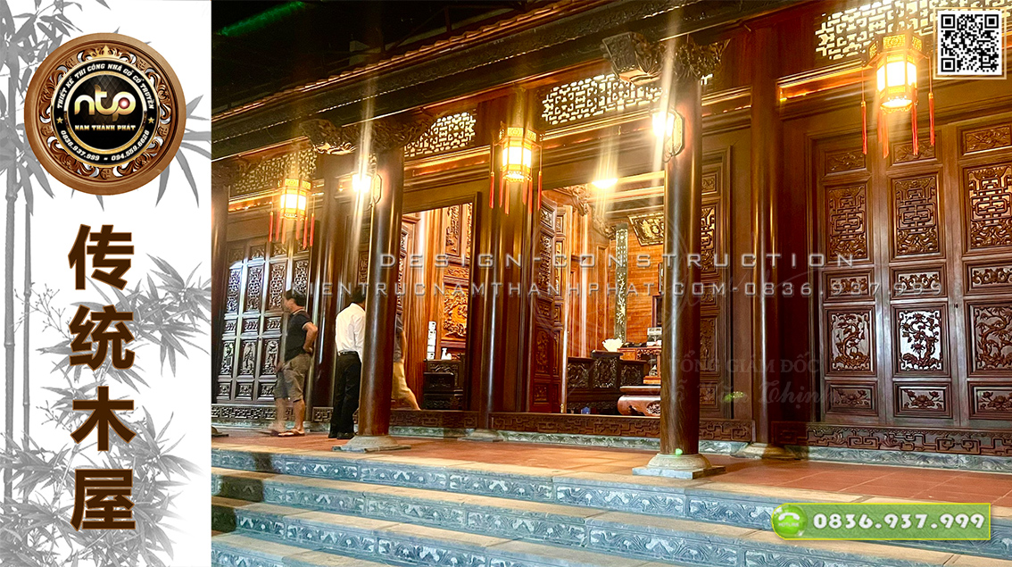 Nhà gỗ lim 5 gian thông hiên tại Nam Định - Mẫu nhà gỗ sân vườn đẹp trường tồn với thời gian | Nam Thành Phát