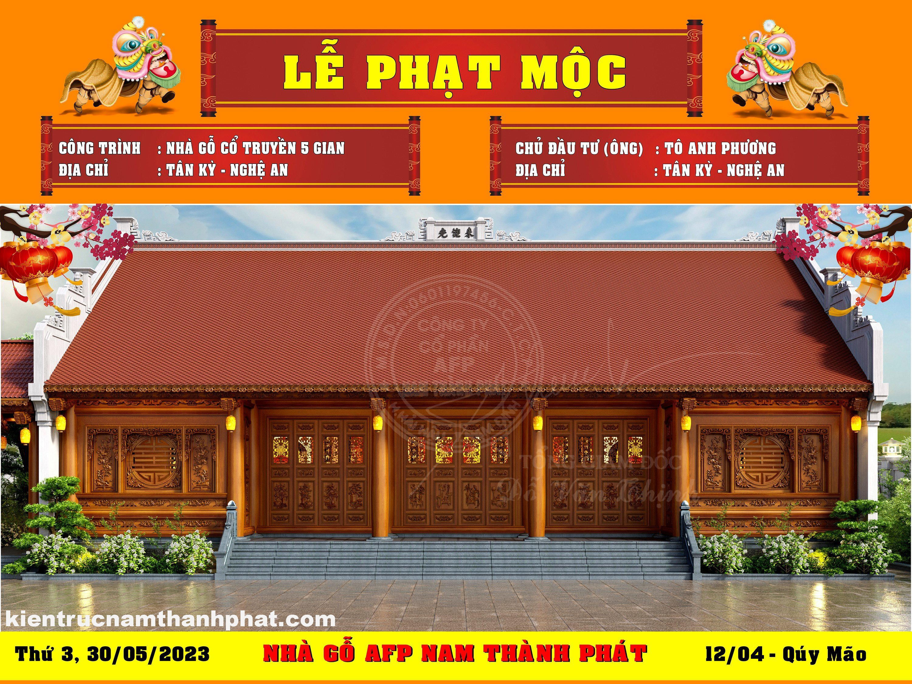 Lễ phạt mộc công trình nhà gỗ 5 gian 2 buồng