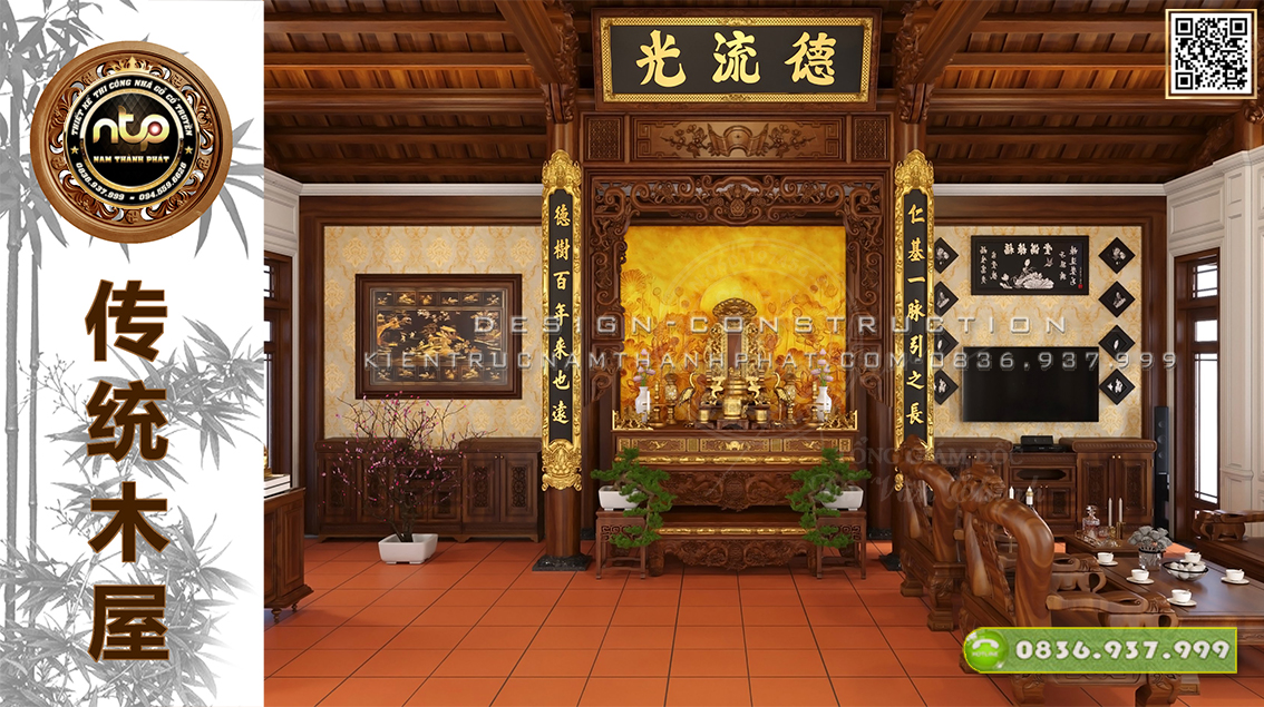 Ngắm nhìn mẫu thiết kế phòng thờ truyền thống mà hiện đại | Phù hợp cho xu hướng thiết kế ngày nay | Nhà gỗ Nam Thành Phát