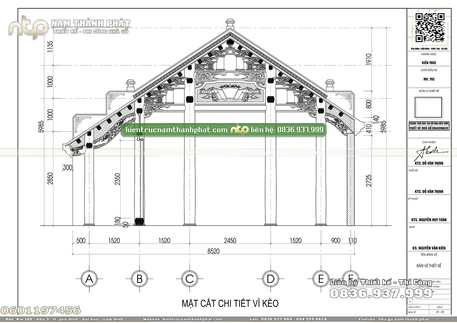 Bản vẽ chi tiết nhà gỗ 3 gian 2 dĩ