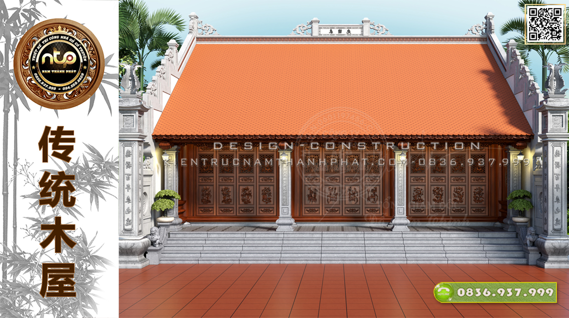 Thiết kế nhà gỗ 3 gian 22 cột | Mẫu nhà gỗ 3 gian đủ cột đẹp mang đậm kiến trúc truyền thống Bắc Bộ tại Thanh Hóa