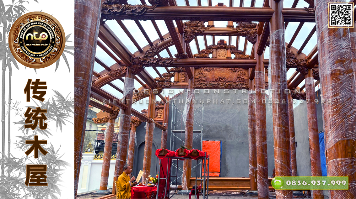 Lắp dựng nhà gỗ 5 gian thông hiên tại Nam Định | Mẫu nhà gỗ 5 gian đẹp | Đặt thượng lương nhà gỗ nhiều lộc lá