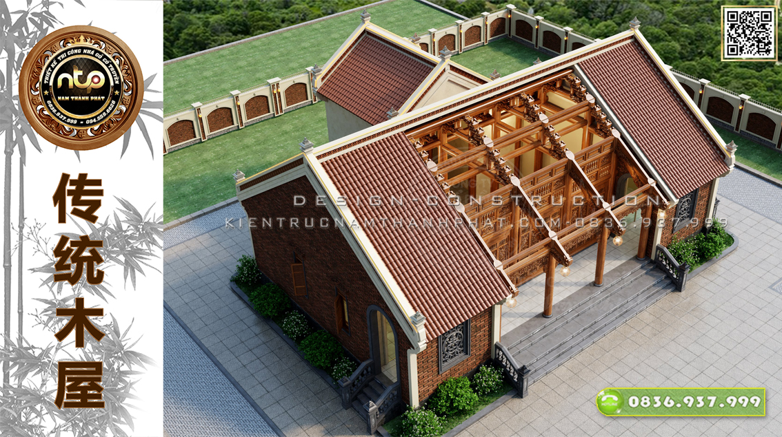 Mẫu Nhà Gỗ 5 Gian Có Hậu Cung Đẹp - Không Gian Thờ Tự Trang Nghiêm Linh Thiêng