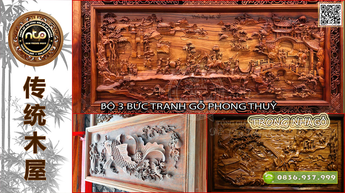Bộ 3 Bức Tranh Gỗ Phong Thủy Gắn Liền Với Nếp Nhà Gỗ Cổ Truyền Việt – Bạn Đã Biết?