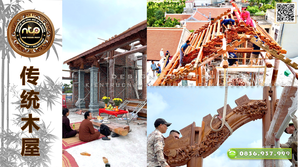 Lắp Dựng Và Đặt Thượng Lương Công Trình Nhà Gỗ 3 Gian Trên Tầng 2 Gác Tường Tại Hải Trung Hải Hậu | Nhà Thờ Tổ Họ Trần Đại Tôn | Gỗ Nam Thành Phát 0836 937 999