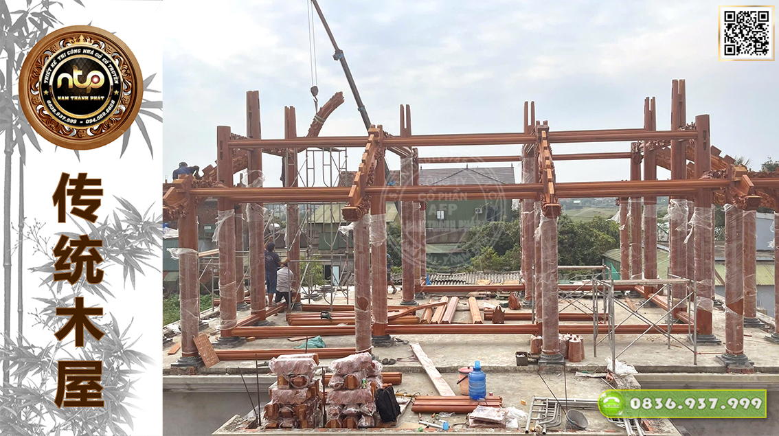 Lắp Dựng Nhà Gỗ 3 Gian 4 Mái Trên Tầng 2 Tại Lộc Hà – Hà Tĩnh | Nam Thành Phát