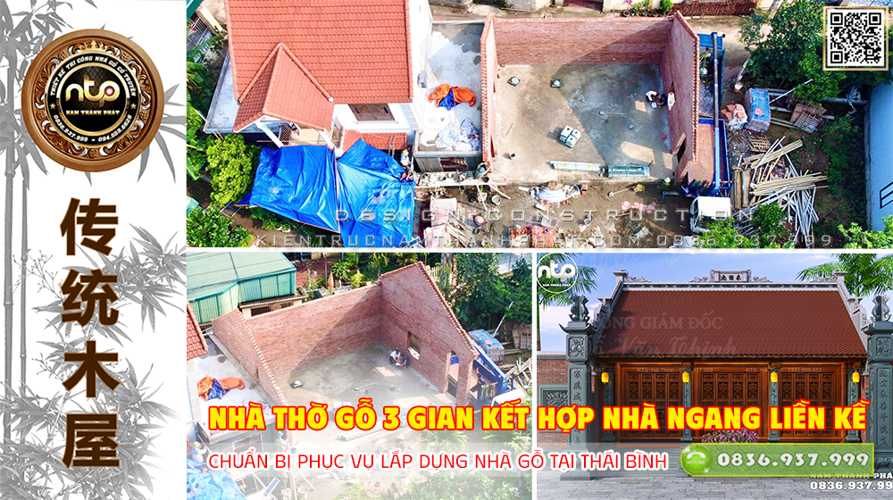 [Độc Đáo] Nhà Thờ Gỗ 3 Gian Kết Hợp Nhà Ngang Liền Kề - Tất Bật Chuẩn Bị Phục Vụ Lắp Dựng Nhà Gỗ Tại Thái Bình