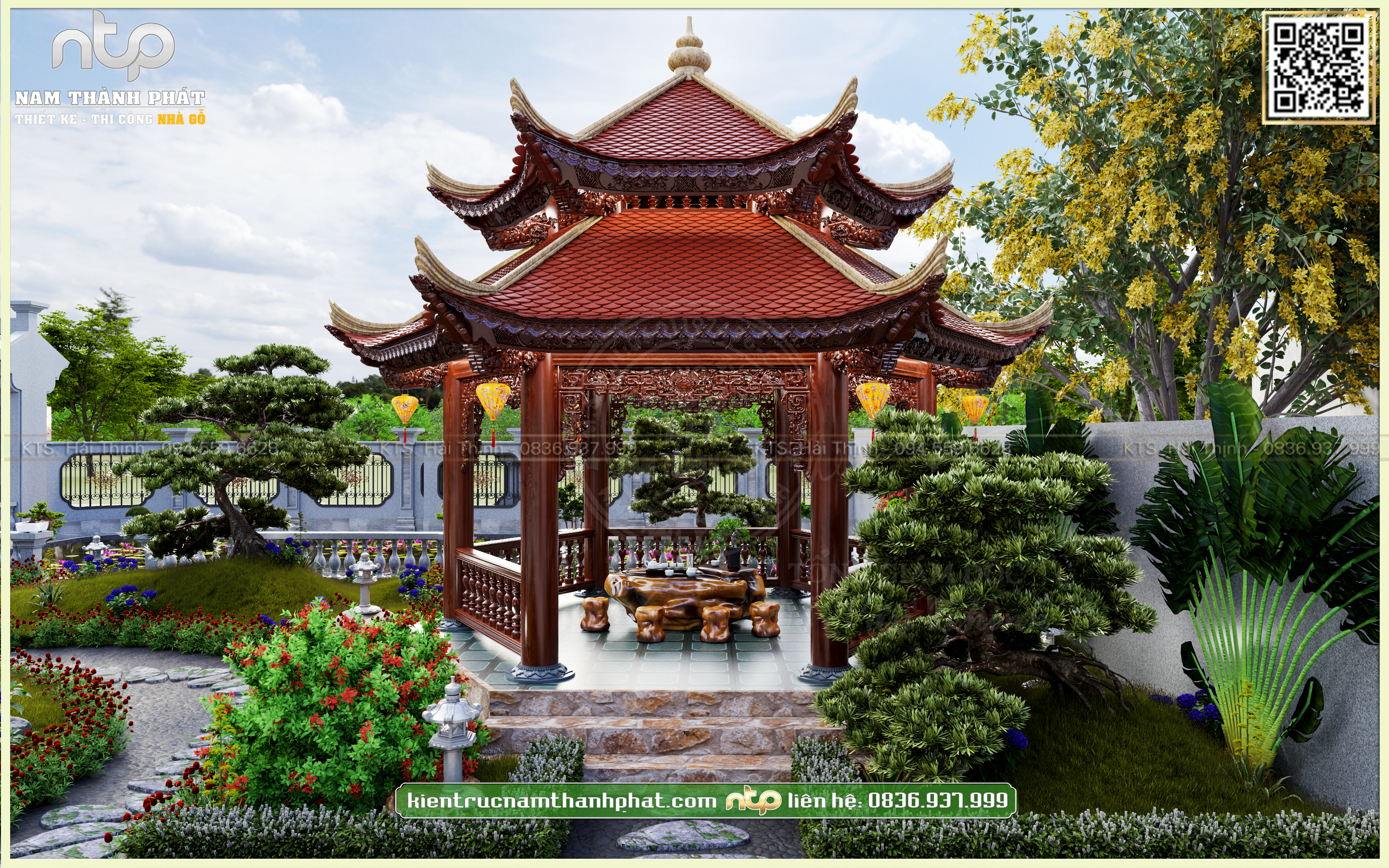 Lầu Lục Giác Chồng Diêm Trong Khuôn Viên Nhà Gỗ Trên Tầng 2 Tại Nam Định