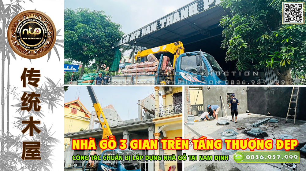 Nhà Gỗ 3 Gian Trên Tầng Thượng Đẹp | Công Tác Chuẩn Bị Lắp Dựng Ngôi Từ Đường Trong Khuôn Viên Thơ Mộng Tại Nam Định 