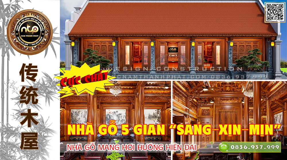 Cực Chất Với Mẫu Nhà Gỗ 5 Gian Sang – Xịn – Mịn | Nhà Gỗ Cổ Truyền Mang Hơi Hướng Hiện Đại | AFP Nam Thành Phát 