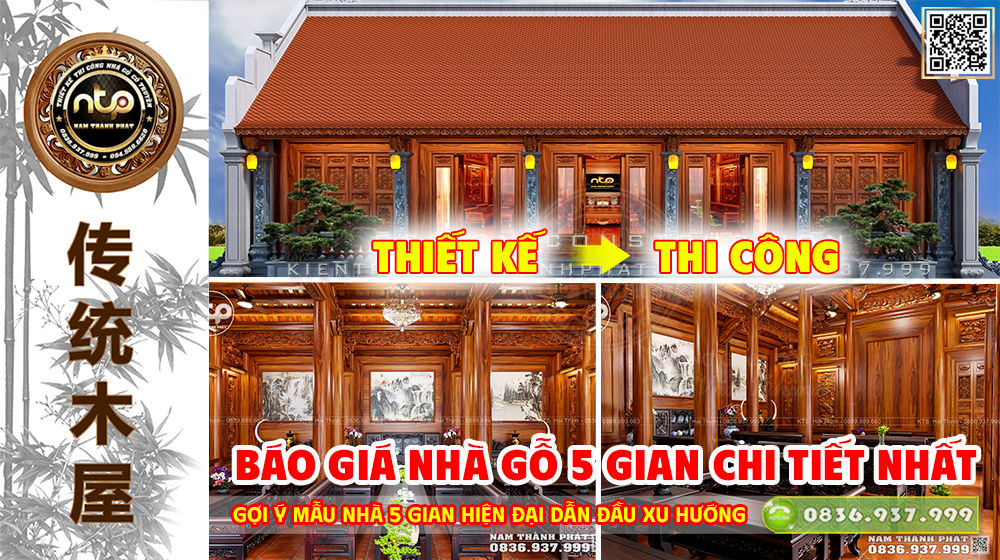Báo Giá Nhà Gỗ 5 Gian Từ Thiết Kế Đến Thi Công | Gợi Ý Mẫu Nhà 5 Gian Hiện Đại Dẫn Đầu Xu Hướng | 0836.937.999