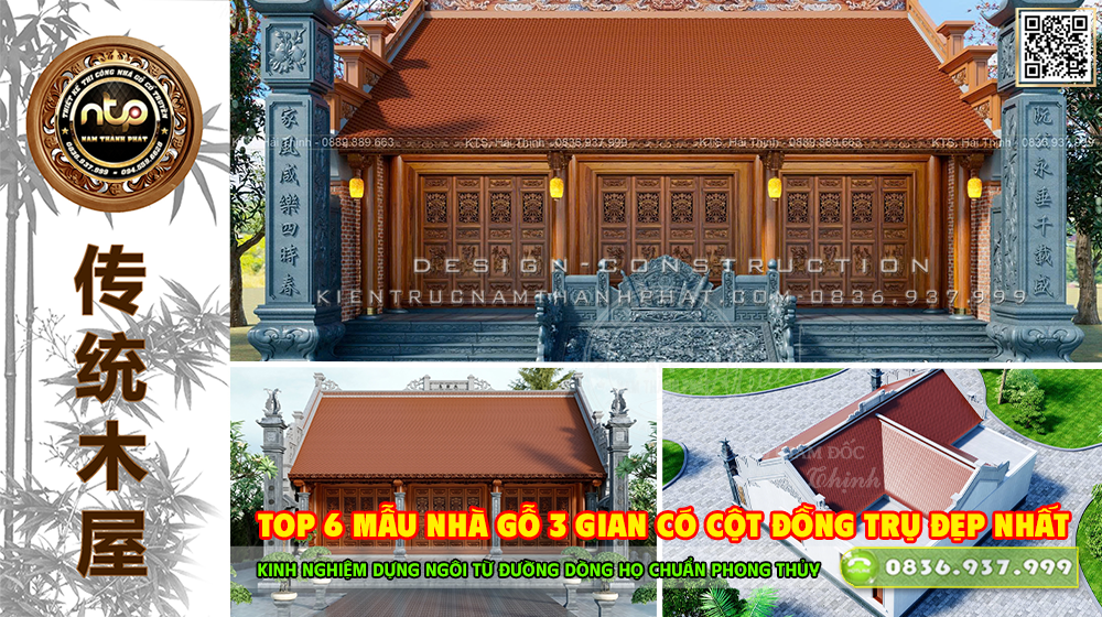 Top 5+ Mẫu Nhà Gỗ 3 Gian Có Cột Đồng Trụ Đẹp Nhất – Kinh Nghiệm Dựng Ngôi Từ Đường Dòng Họ Chuẩn Phong Thủy