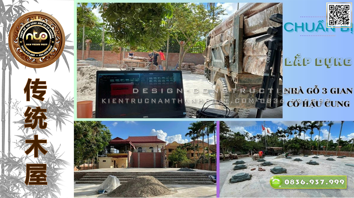Công Tác Chuẩn Bị - Lắp Dựng Nhà Gỗ 3 Gian Có Hậu Cung | Nhà Thờ Gỗ 3 Gian Đẹp