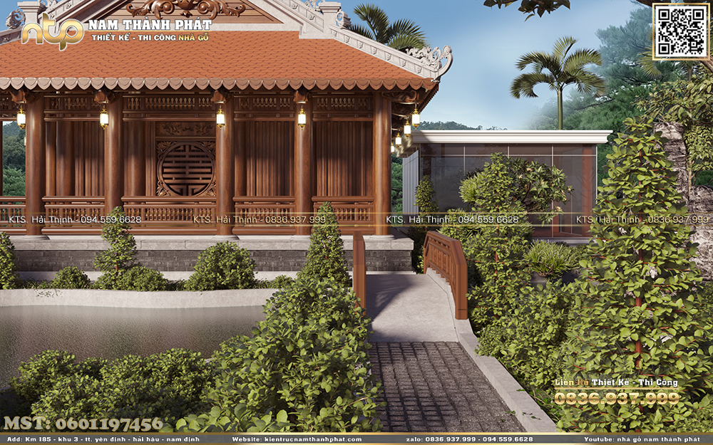 Mẫu thiết kế nhà gỗ cổ truyền 3 gian 2 chái