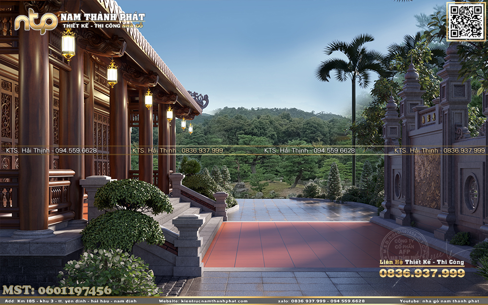 Tiểu cảnh ngôi nhà gỗ 3 gian 2 chái 