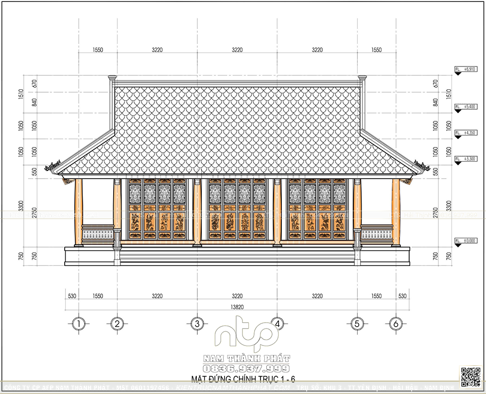 Mặt tiền của căn nhà gỗ