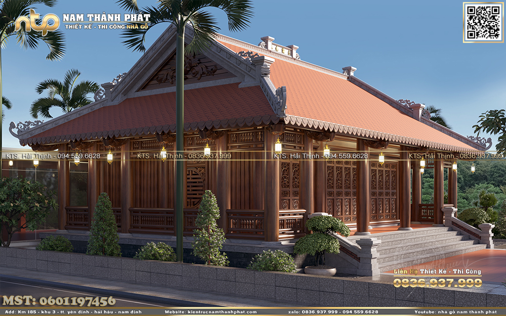 Mẫu thiết kế 3D nhà gỗ cổ truyền cực đẹp