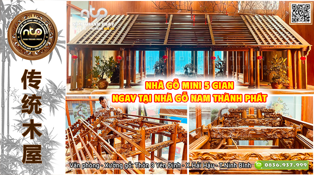 Nhà Gỗ Mini 5 Gian Ngay Tại Nhà Gỗ Nam Thành Phát | Bản Thu Nhỏ Hoàn Hảo Của Nhà Gỗ 5 Gian Cổ Truyền