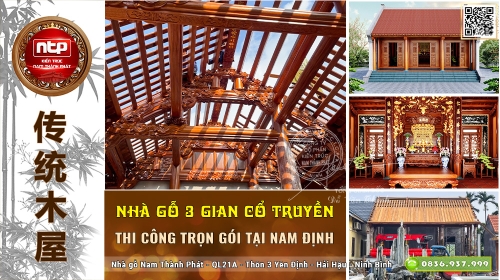 Dự Án: Nhà Gỗ 3 Gian Ốp Gạch Thẻ Đỏ – Thi Công Trọn Gói Tại Nam Định | Nam Thành Phát 