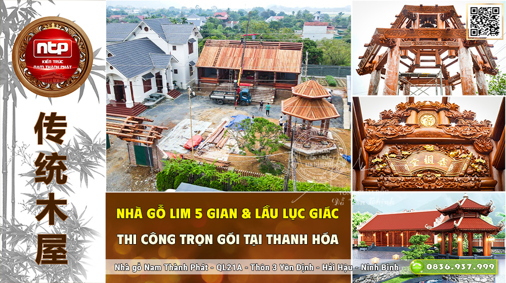Dự Án: Nhà Gỗ 5 Gian Kết Hợp Lầu Lục Giác – Thi Công Trọn Gói Tại Thanh Hóa | Nam Thành Phát 