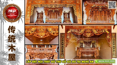 Chiêm Ngưỡng Nội Thất Đồ Thờ Gỗ Gõ Đỏ Siêu Sắc Nét Tại Nghệ An | Thực Tế Đẹp Hơn 3D