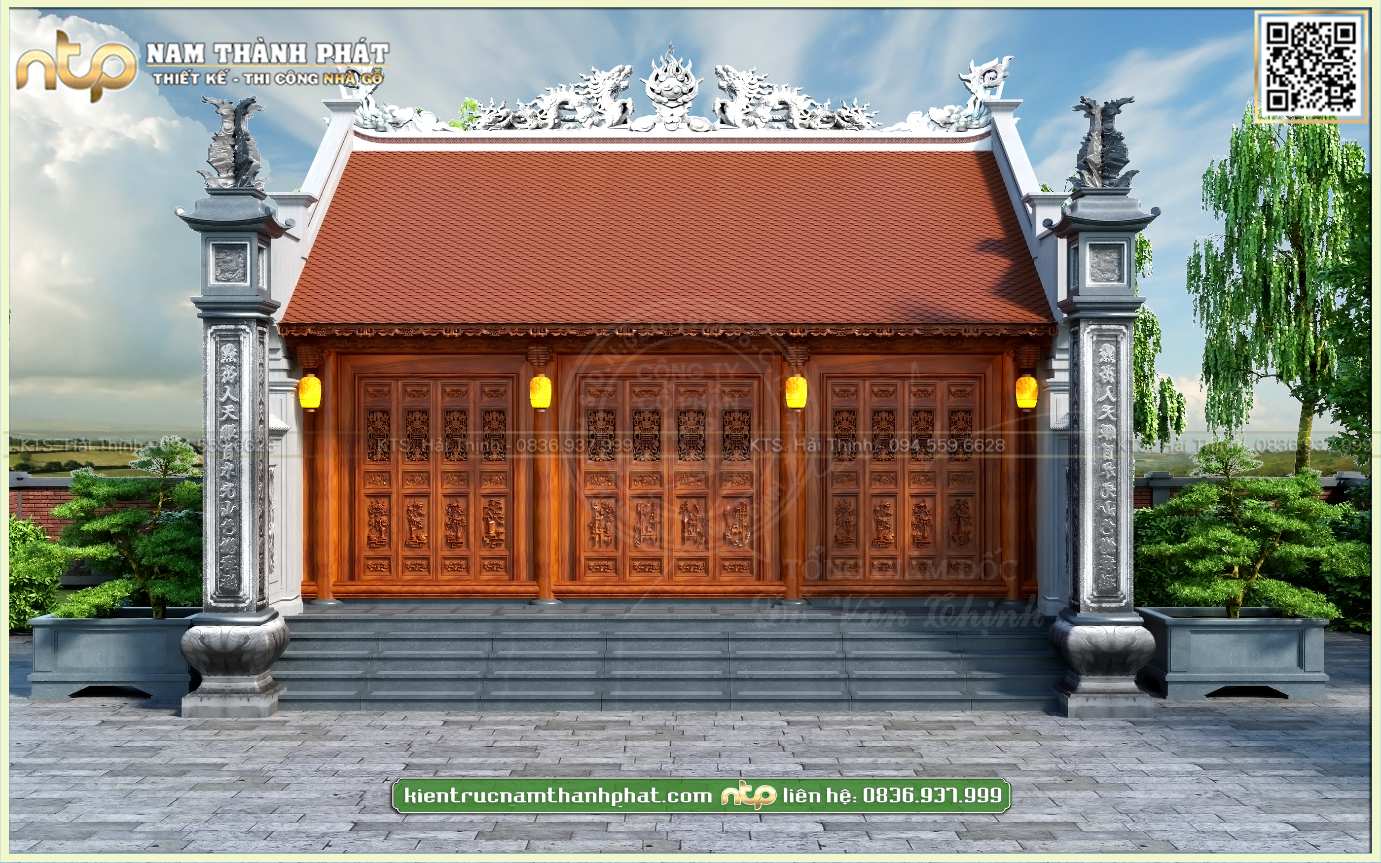 Bản Vẽ Nhà Thờ Gỗ 3 Gian 14 Cột - Mẫu Nhà Gỗ 3 Gian Có Cột Đồng Trụ 