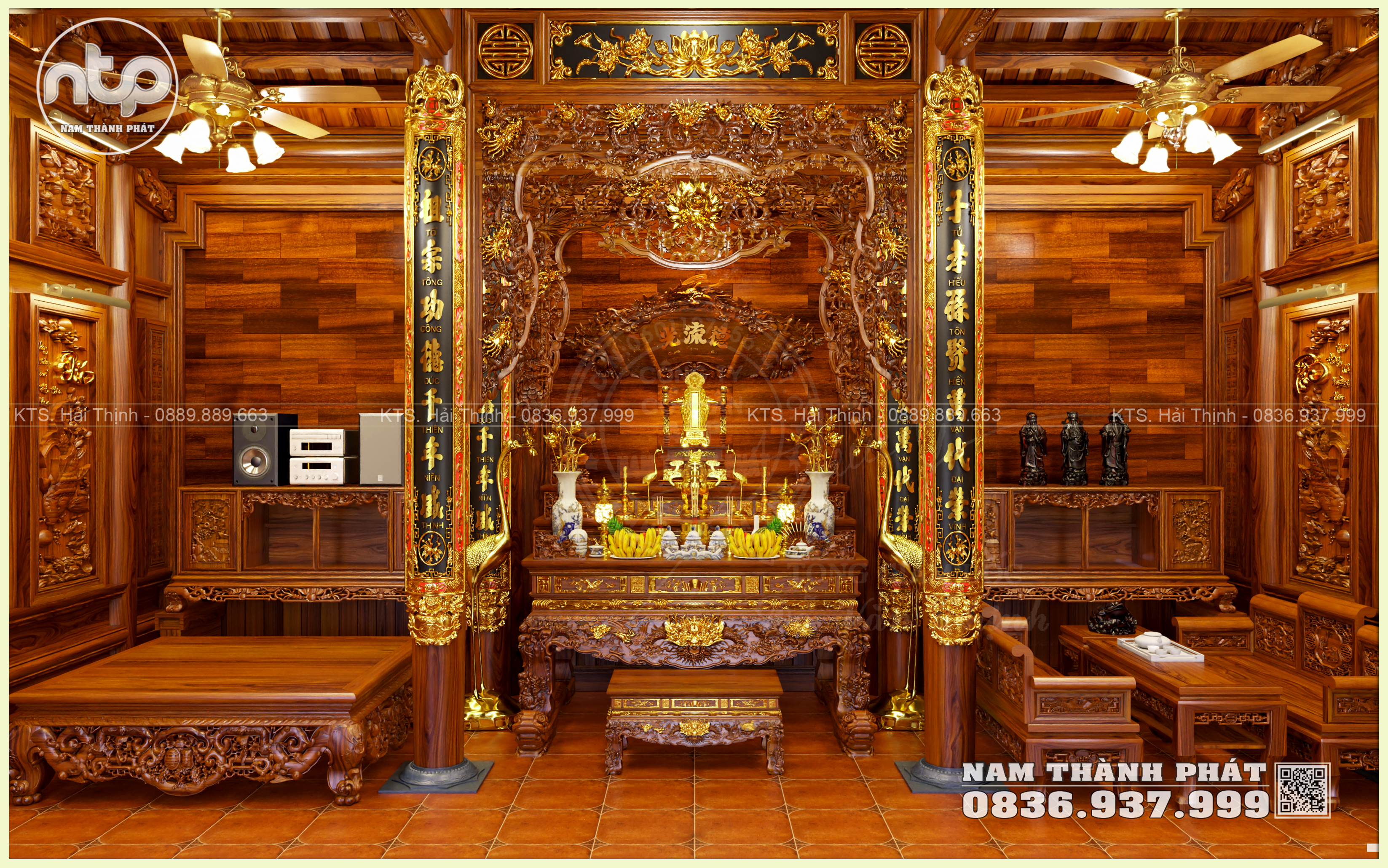 Nội Thất Nhà Gỗ 5 Gian Tại Hải Phòng Vì Thuận Đục Tranh Cực Kỹ 