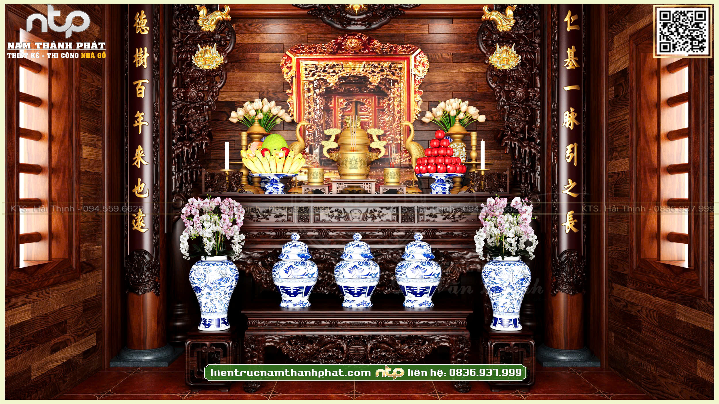 Nội Thất Nhà Thờ Gỗ 1 Gian Trên Tầng 6 - Kiến Trúc Chồng Rường Đấu Sen Tại Hà Nội