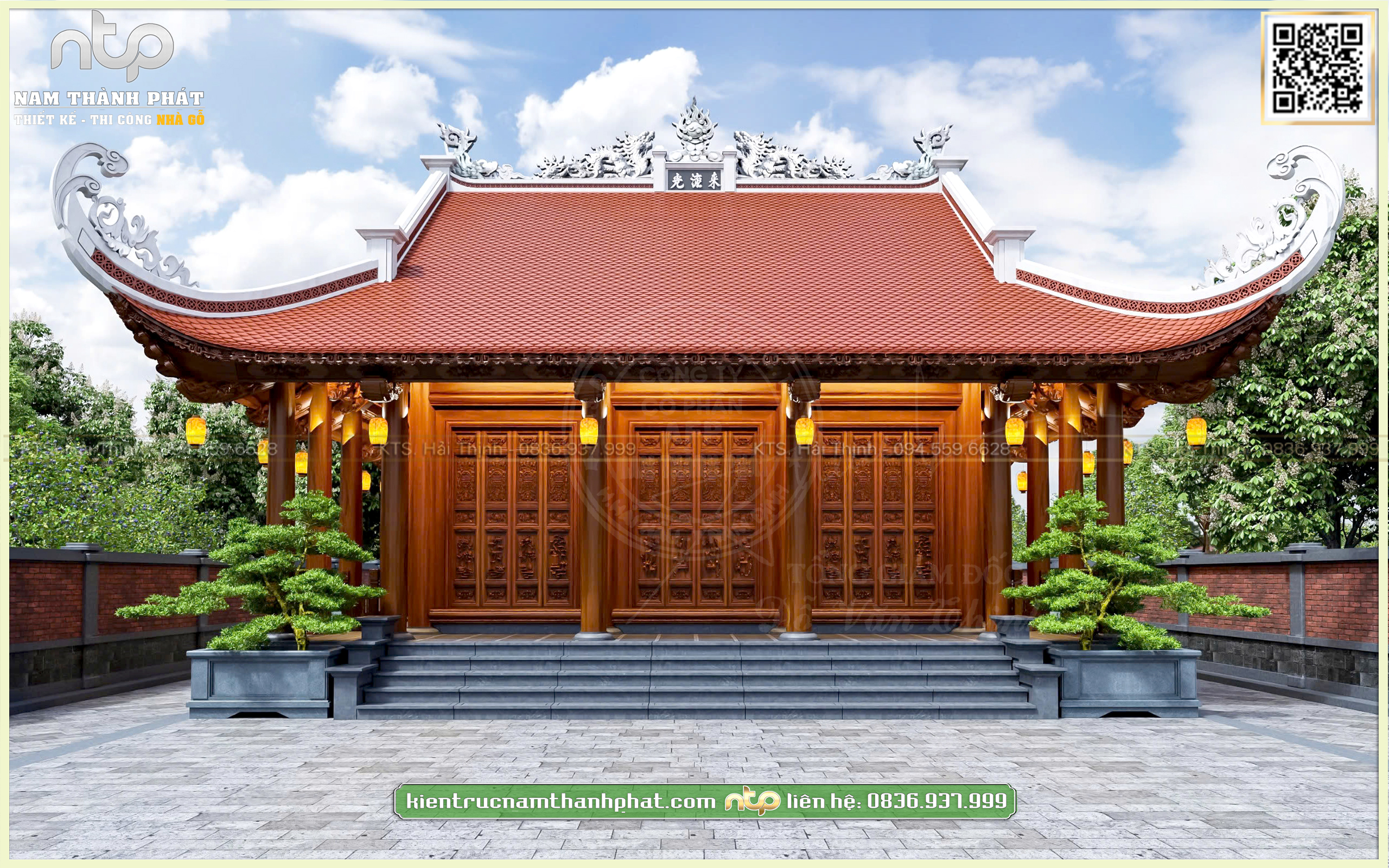 Mẫu Nhà Gỗ 3 Gian Mái Đao Gỗ Lim Nam Phi Tuyệt Đẹp