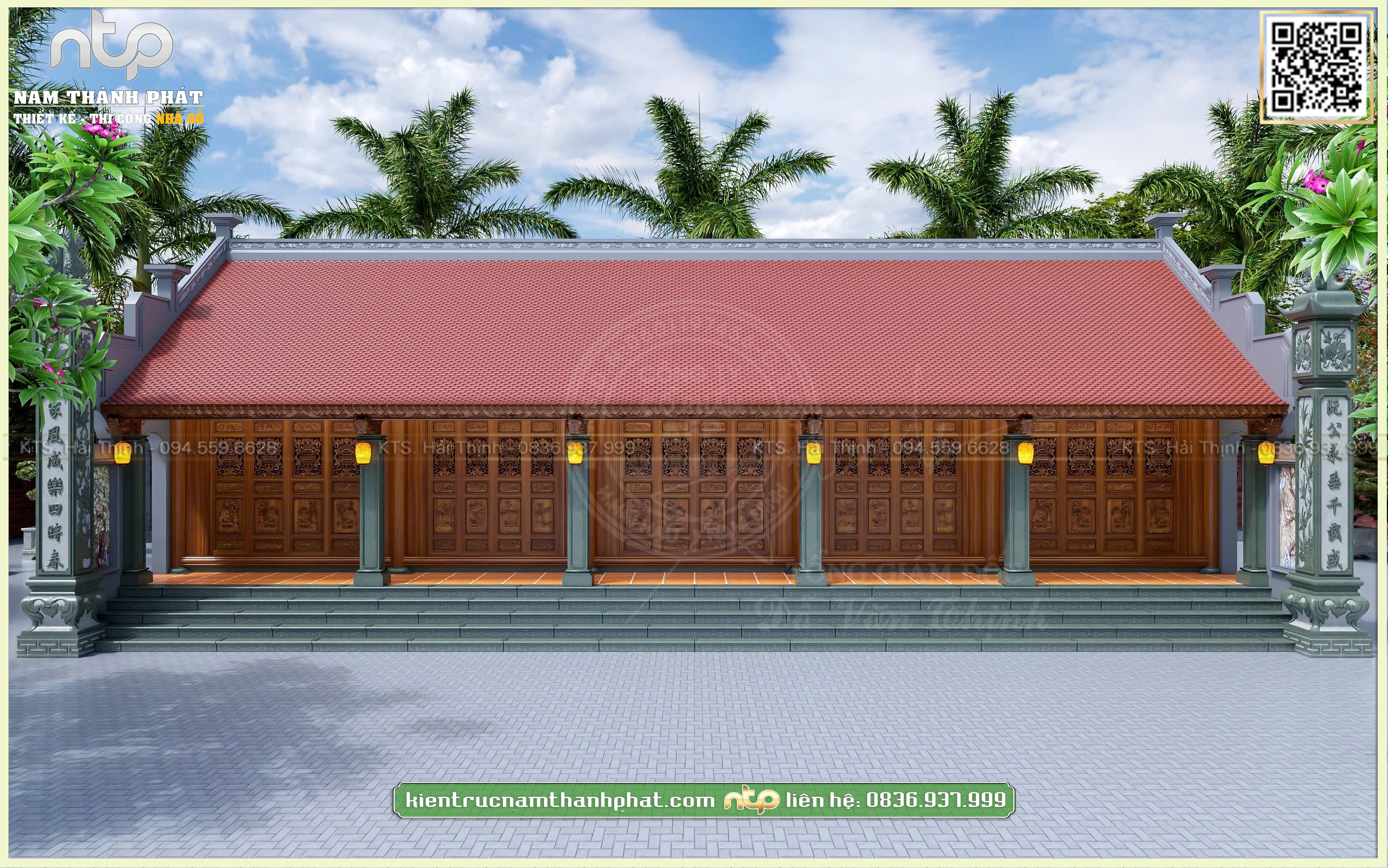 Bản Vẽ Nhà Gỗ 5 Gian Cột Hiên Đá - Mẫu Nhà Thờ Tổ 5 Gian Đẹp Tại Ninh Bình