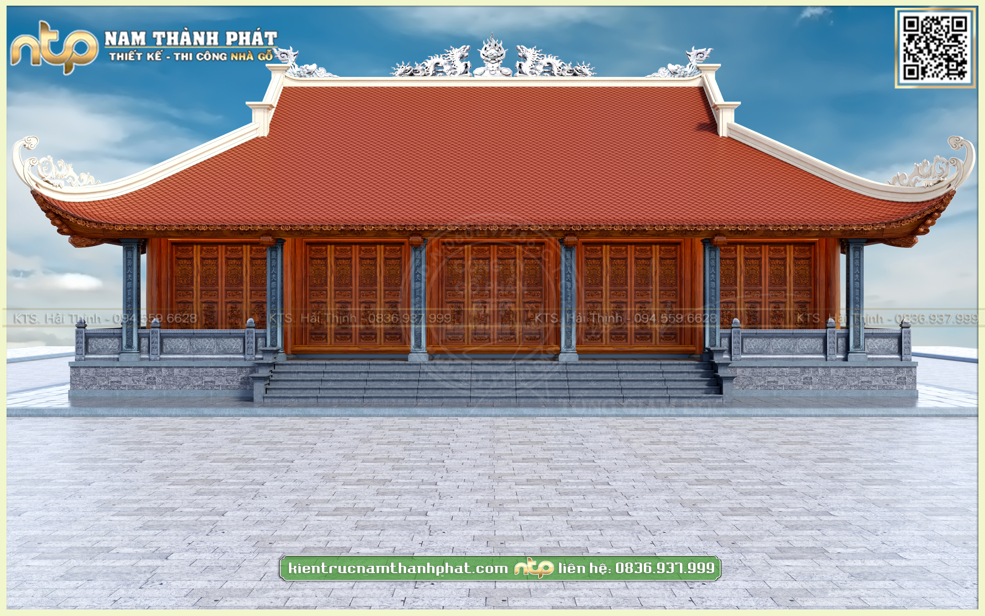 Bản Vẽ Thiết Kế Chùa Gỗ 5 Gian 4 Mái Đao - Mẫu Nhà Gỗ 5 Gian Có Hậu Cung Đẹp | Nam Thành Phát 0889 889 663