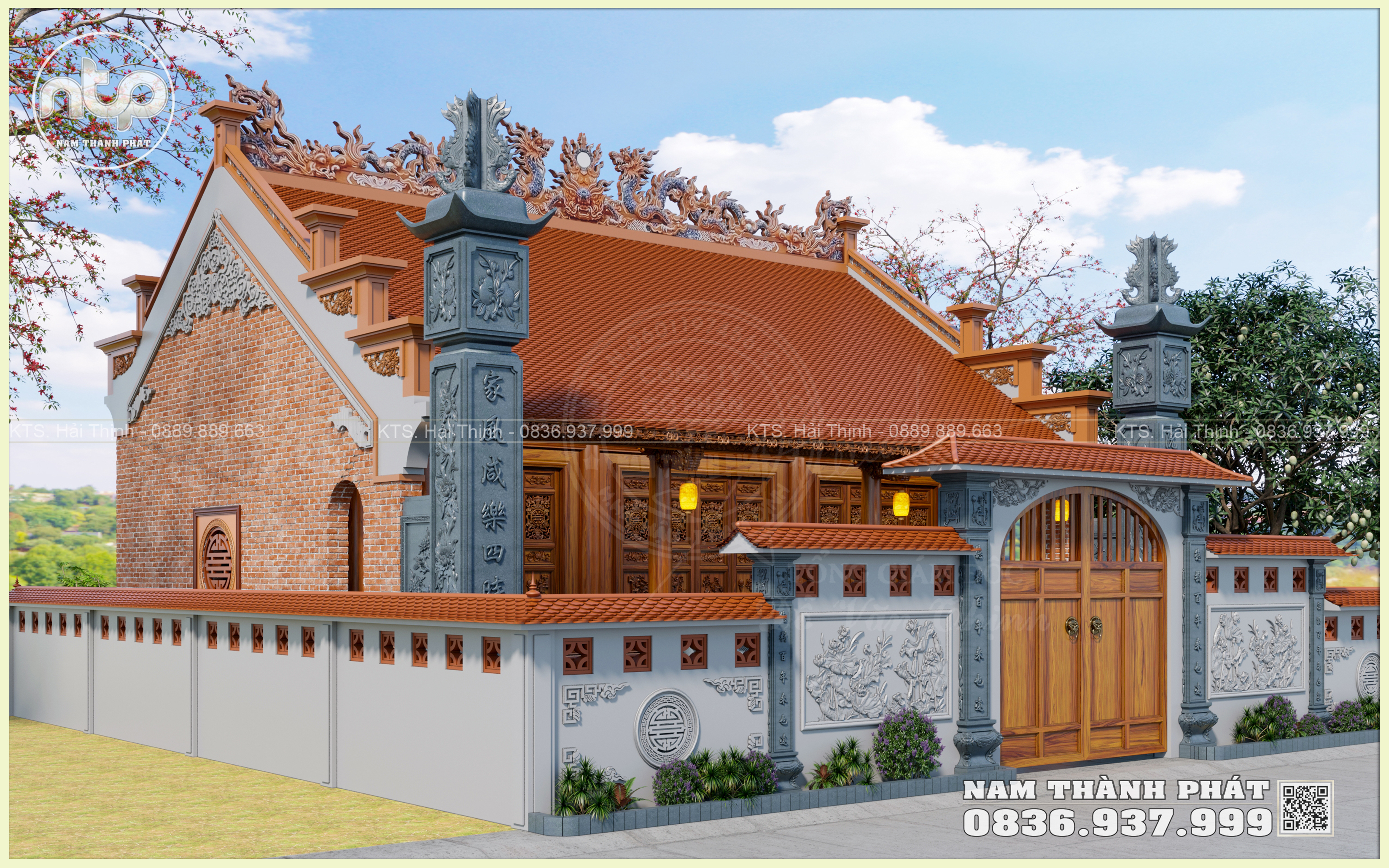 Mẫu Cổng Tam Quan Cổ Kính Trong Nhà Thờ Gỗ 3 Gian