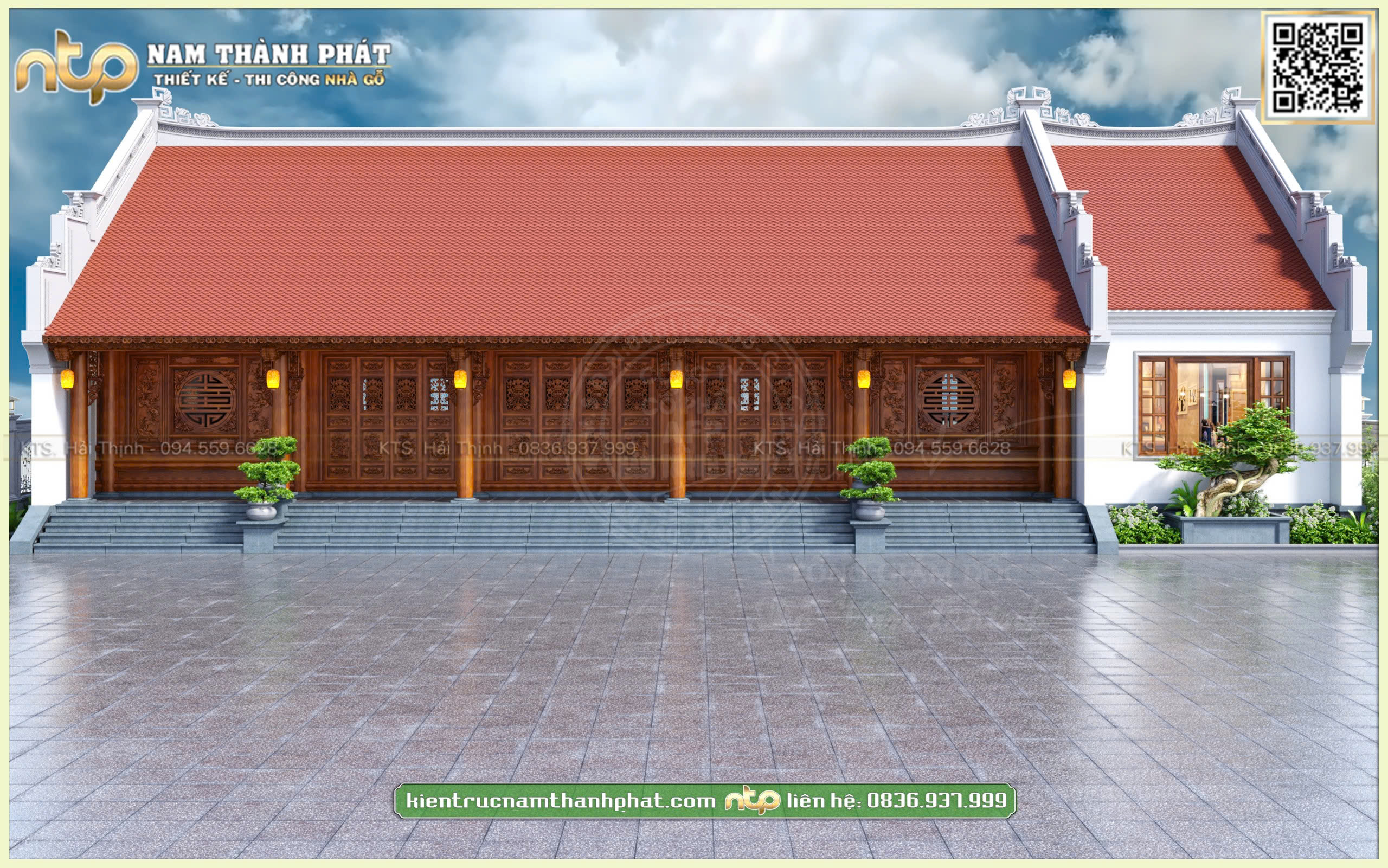 Thiết Kế Nhà Gỗ 5 Gian Kết Hợp Nhà Ngang - Phong Cách Cổ Điển, Đậm Chất Truyền Thống Vô Cùng Ấn Tượng Cho Gia Chủ Thanh Hóa. 