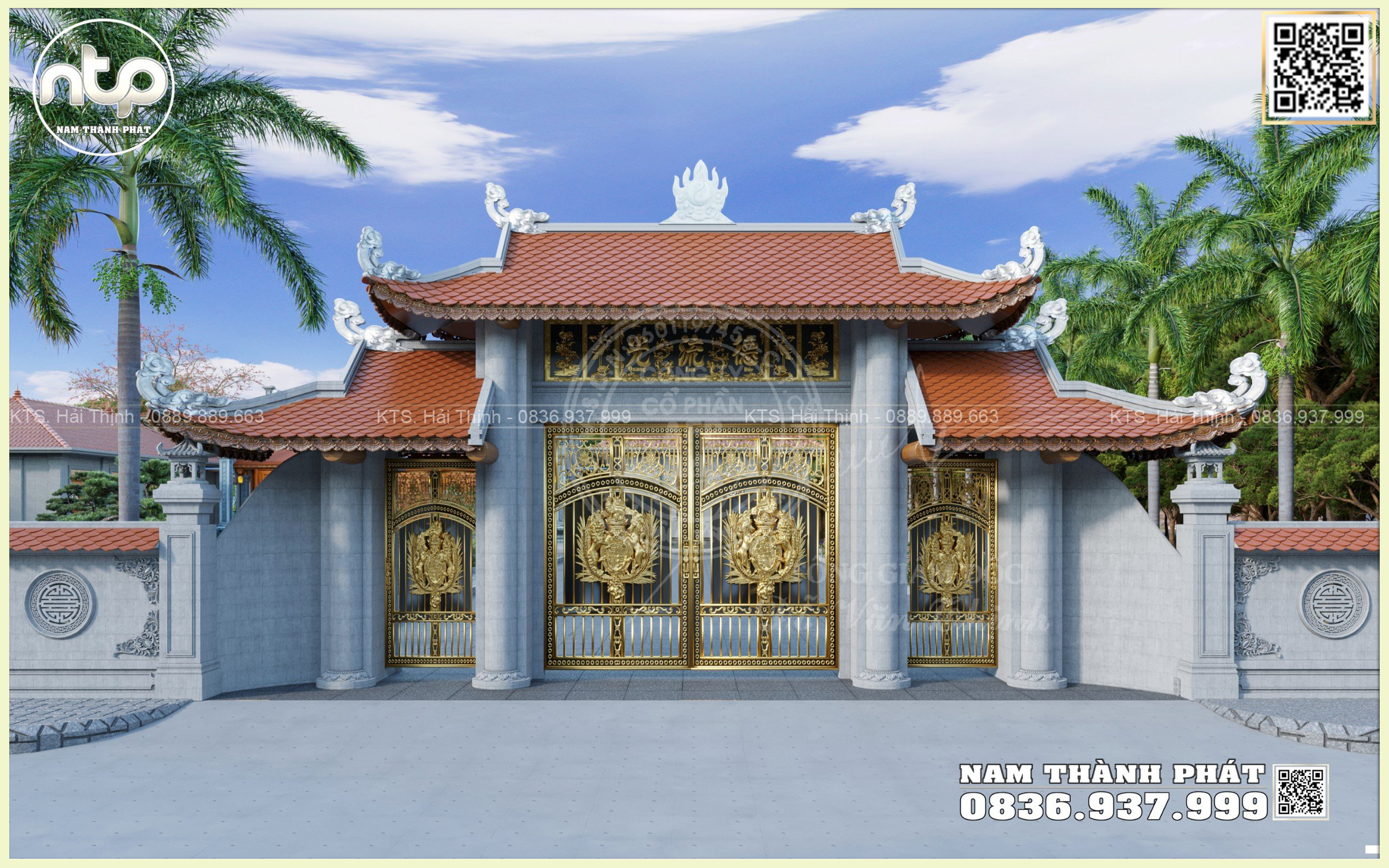 Mẫu Cổng Tam Quan Nhôm Đúc Trong Khuôn Viên Nhà Gỗ Sân Vườn Cực Đẹp Tại Nghệ An