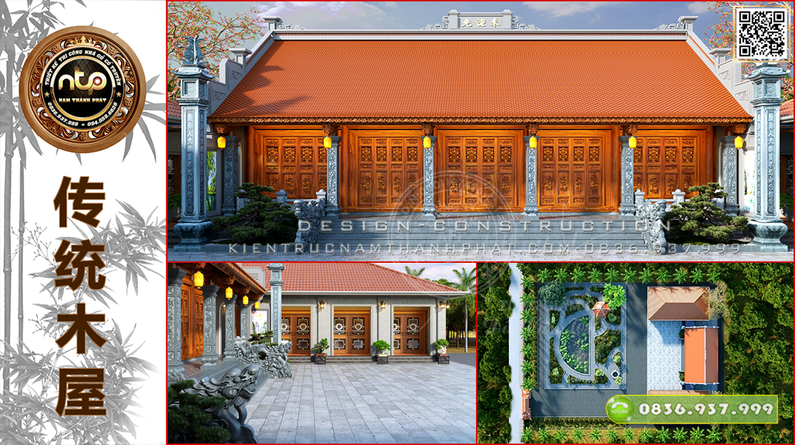 Mẫu Nhà Gỗ 5 GIan Cột Hiên Đá - Kiểu Nhà Gỗ Tam Hợp Viện Kết Hợp Kiến Trúc Sân Vườn Khiến Ai Cũng Mê Mẩn
