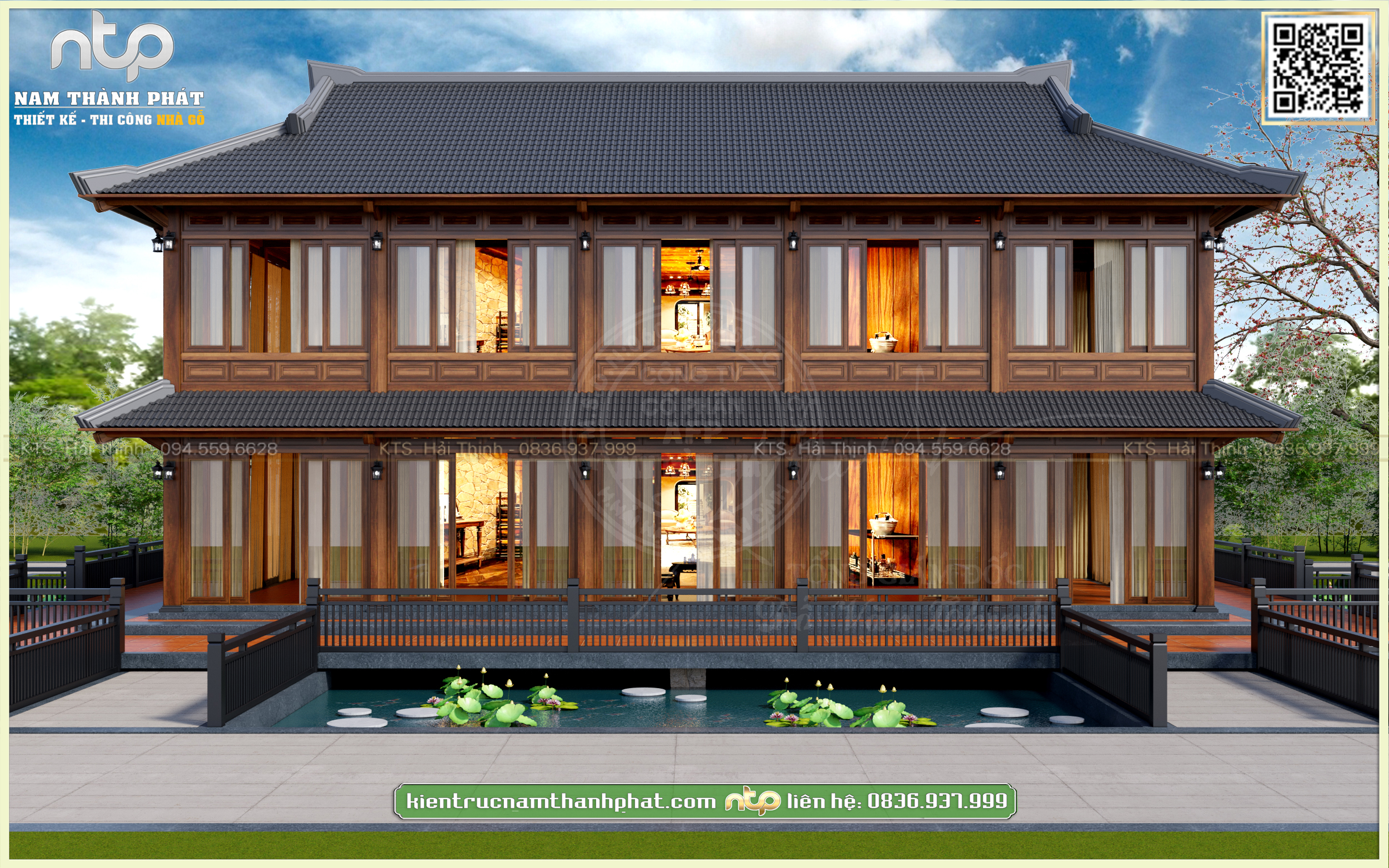 Nhà Gỗ 2 Tầng Siêu Đẹp - Mẫu Nhà Sàn Gỗ 5 Gian Hiện Đại Ven Hồ Sen