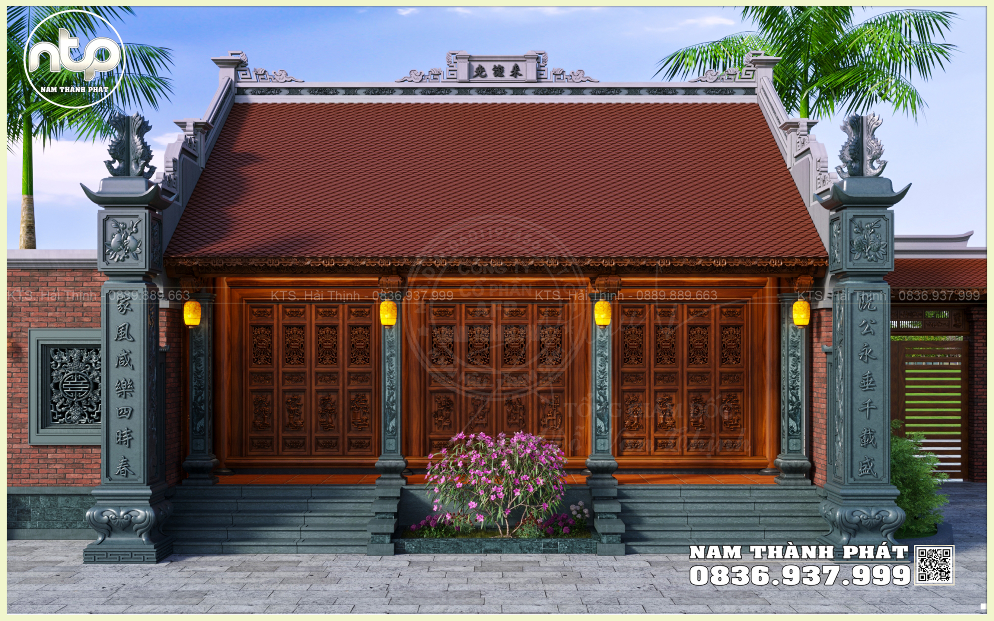 Nhà Thờ Họ 3 Gian 18 Cột Kết Hợp Nhà Ngang Liền Kề Nhỏ Xinh | Nam Thành Phát