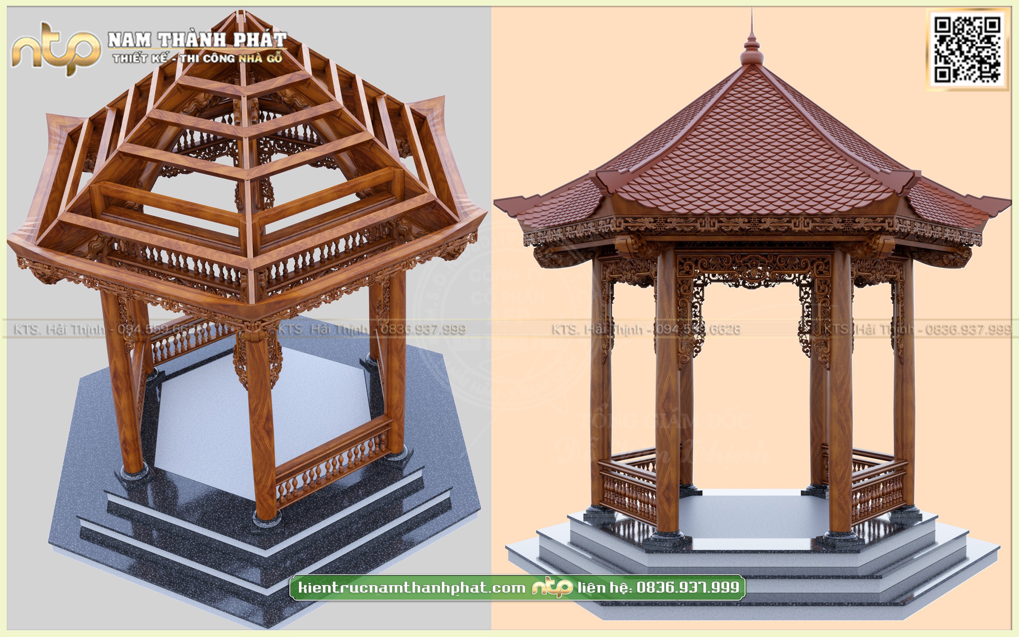 Mẫu Lầu Lục Giác 1 Mái Dốc