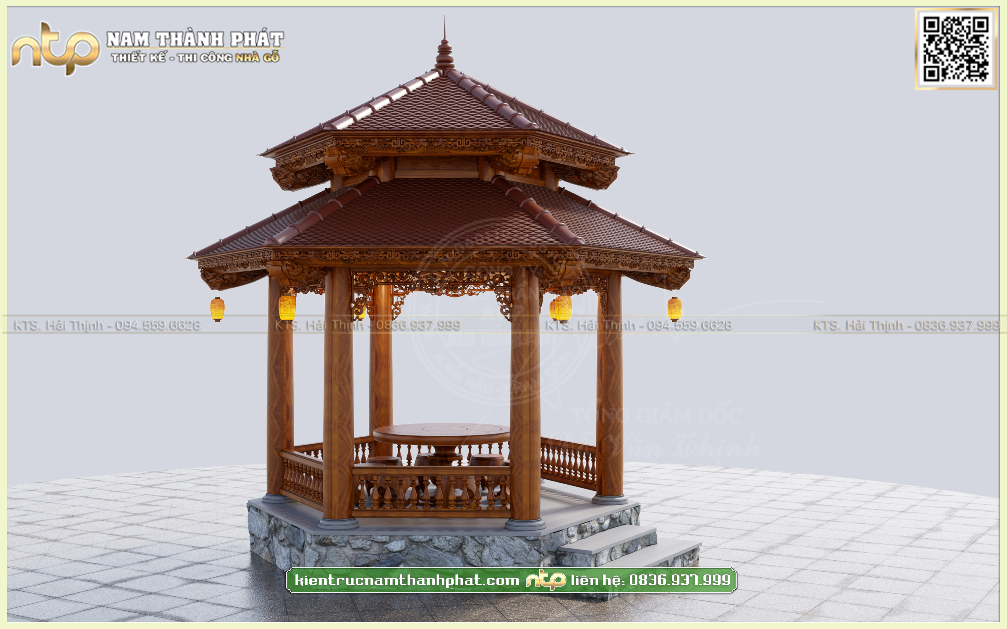 Mẫu Lầu Lục Giác 2 Tầng Mái Dốc | Thiết Kế Lầu Trà Đẹp | Nam Thành Phát 0889 889 663