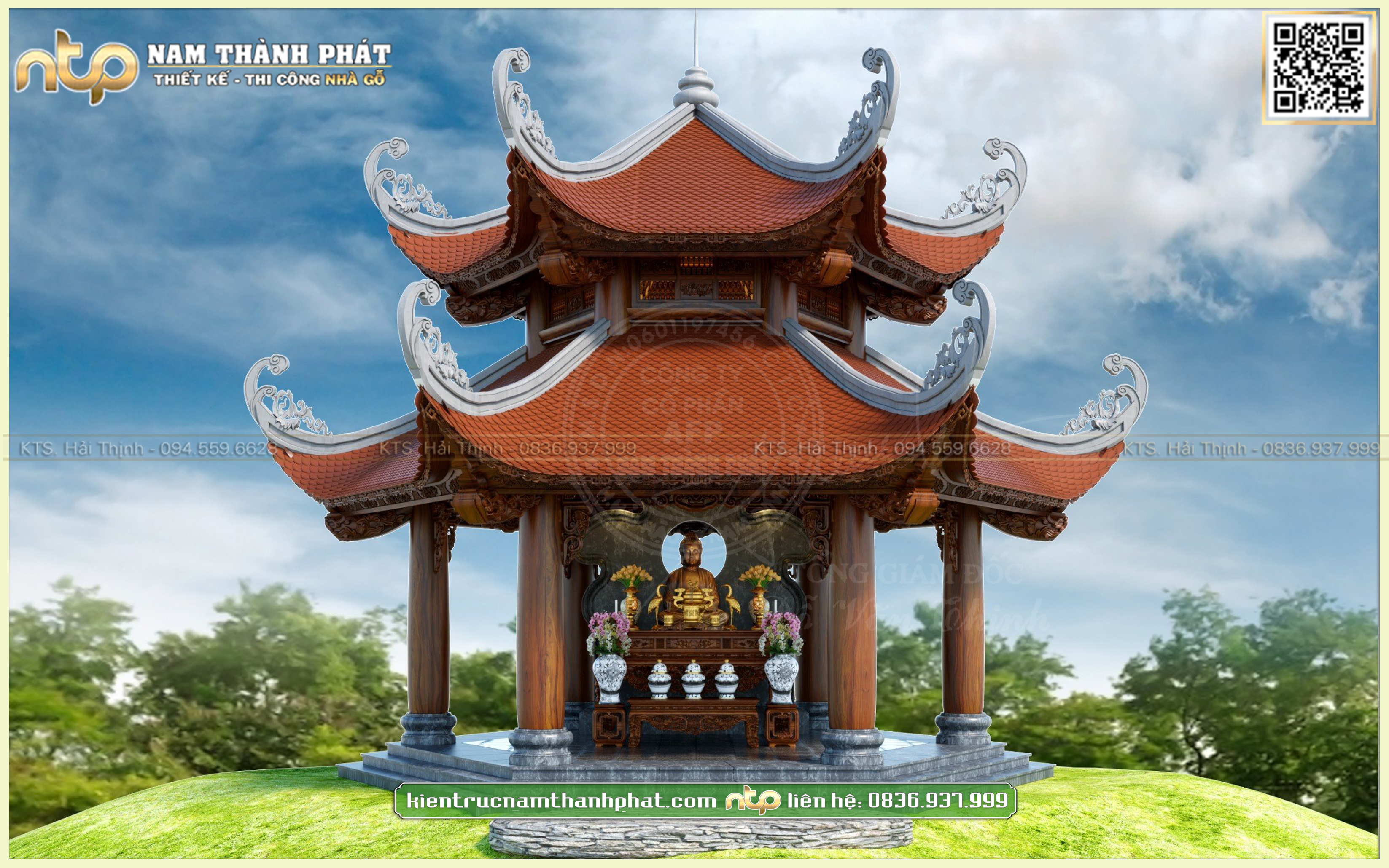 Lầu Lục Giác Chồng Diêm | Mẫu Lầu Gỗ Thờ Phật Mái Đao Đẹp Nhất