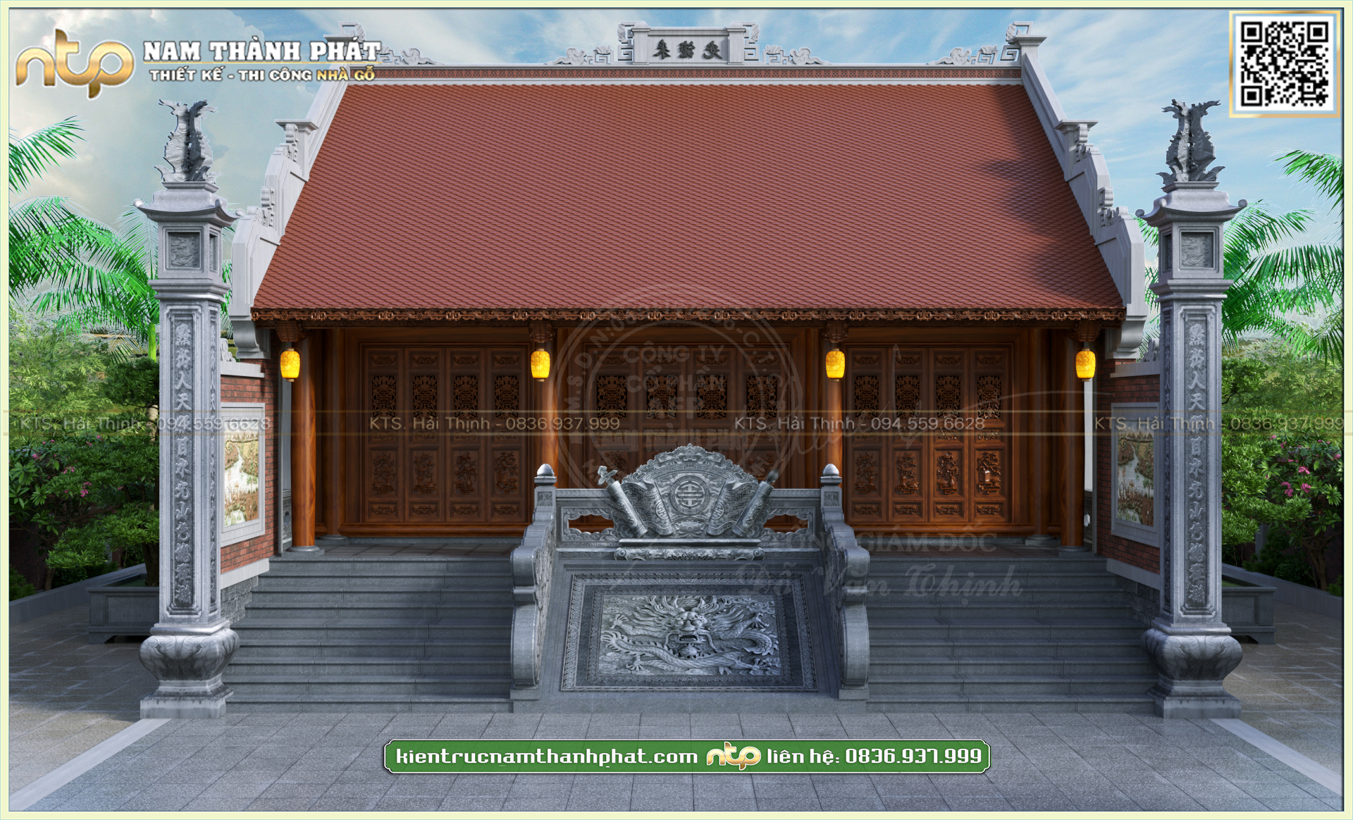 Nhà gỗ 3 gian đẹp: Từ đường thờ cúng dòng tộc 