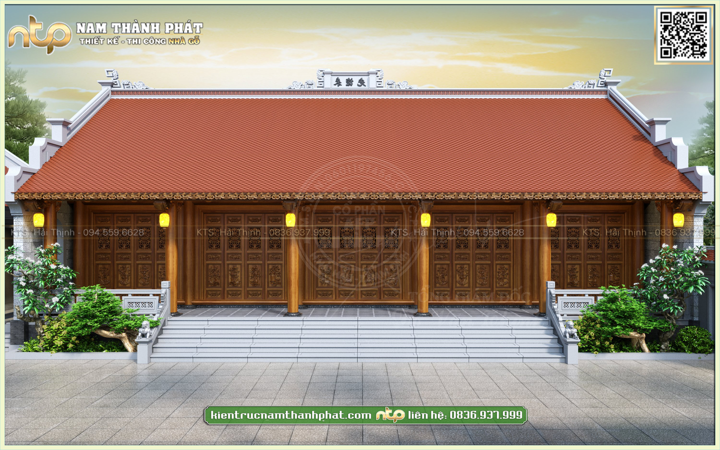 Mẫu nhà gỗ 5 gian thông hiên mang đậm nét kẻ truyền dân gian vùng Bắc Bộ